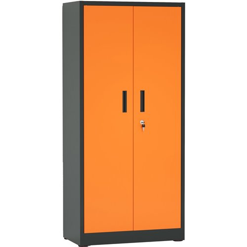 Heavy Duty Grey and Orange 2 Door Lockable Steel Tool Cabinet with 4 Shelves &amp Pegboard 800x400x1800mm | Stalwart DA-SETC1GRE