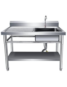 Commercial Sink Stainless steel 1200x600x850mm 1 bowl right Splashback Undershelf | Stalwart DA-WUS12060RIGHT