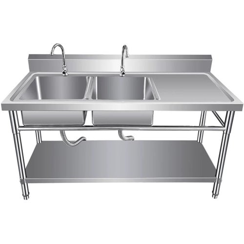 Commercial Sink Stainless steel 1400x600x850mm 2 Bowls left Splashback Undershelf | Stalwart DA-WUDBS14060LEFT