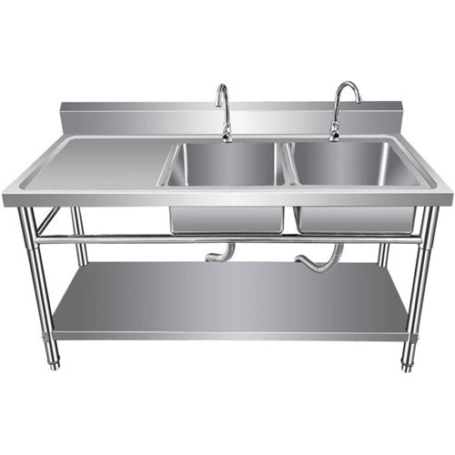 Commercial Sink Stainless steel 1400x600x850mm 2 Bowls right Splashback Undershelf | Stalwart DA-WUDBS14060RIGHT