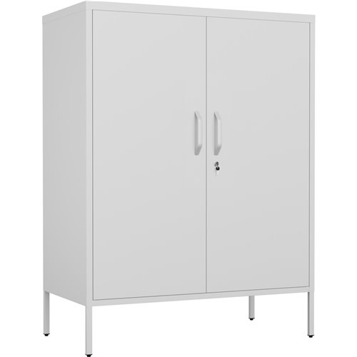 Professional Metal Storage Cabinet 2 doors 800x380x1000mm 2 adjustable shelves White | Stalwart DA-MXHSC002WHITE