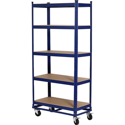 Commercial Blue Heavy Duty Mobile Shelving Unit 5 Shelves 875kg Loading Capacity 900x450x1800mm | Stalwart DA-KWH20