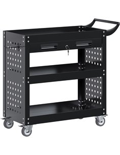 Professional 3 Tier Trolley Cart with Drawer 700x350x780mm Black | Stalwart DA-SART212