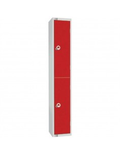 Two Door Locker with Sloping Top Red Padlock