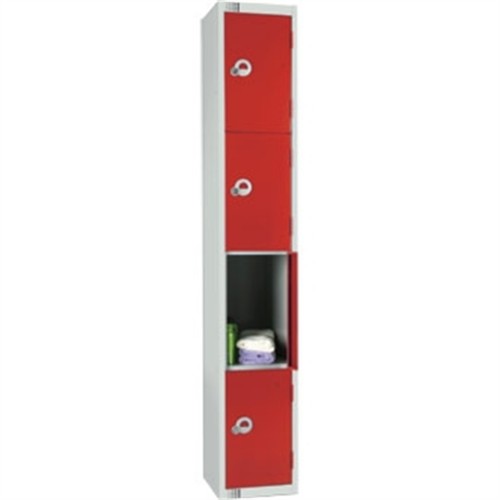 Four Door Locker  with Sloping Top Red Padlock