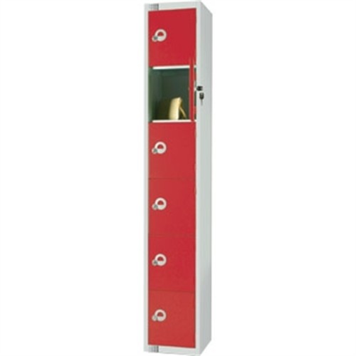 Six Door Locker  with Sloping Top Red Camlock