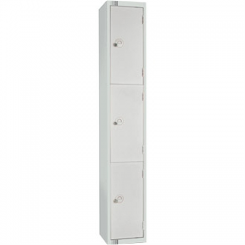 Three Door Locker with Sloping Top Mid Grey Door Padlock