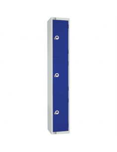 Three Door Locker with Sloping Top Blue Door Padlock