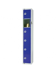 Six Door Locker  with Sloping Top Blue Door Padlock