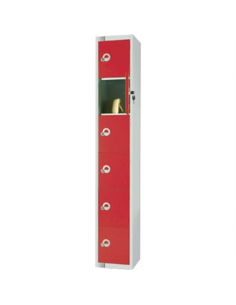 Six Door Locker  with Sloping Top Red Door Padlock