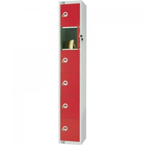 Six Door Locker  with Sloping Top Red Door Padlock