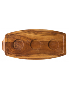 UTOPIA -Acacia Wood Board 11.5 x 5.5" (29 x 14cm) - Sides: 3 Well Dia 4.75cm / Lipped