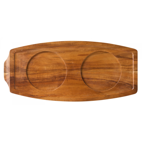 UTOPIA -Acacia Wood Board 13.5x6.25" (34x15.5cm) - Sides: 2 Wells Dia 10cm / 1 Well Dia 10cm