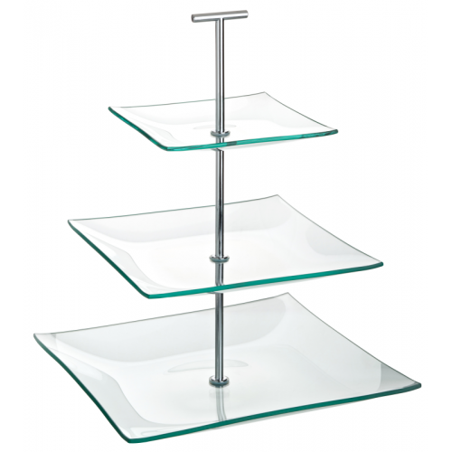 UTOPIA -Aura 3 Tiered Square Glass Plate 9.75, 8, 5.75" (24.5, 20, 14.5cm)