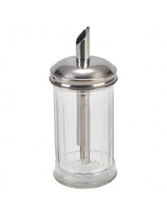 Sugar Pourer Clear Glass Base Stainless Steel Tube Top