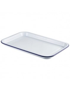 Enamel Serving Tray White with Blue Rim 38.2x26.4x2.2cm