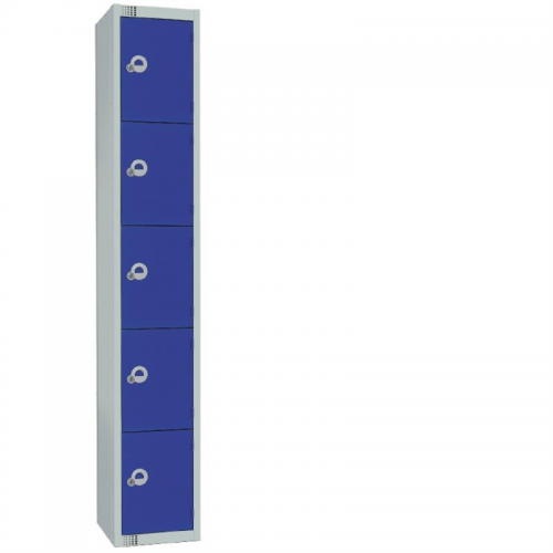 Elite Five Door Coin Return Locker with Sloping Top Blue