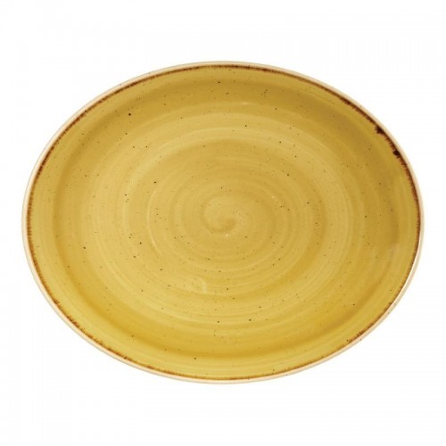 Churchill Stone Cast Mustard Seed Yellow Oval Coupe Plate 192mm