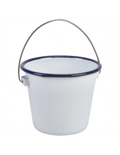 Enamel Bucket White with Blue Rim 10cm Dia