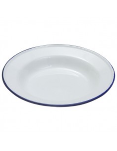 Enamel Deep Plate White & Blue 24cm