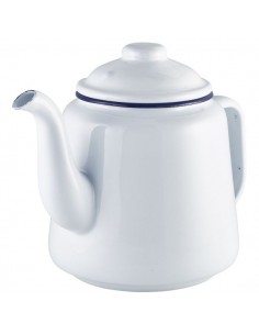 Enamel Teapot White with Blue Rim 1.5L