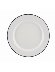 Enamel Wide Rim Plate White & Blue 24cm