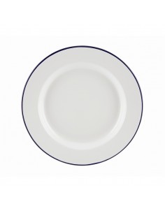 Enamel Wide Rim Plate White & Blue 26cm