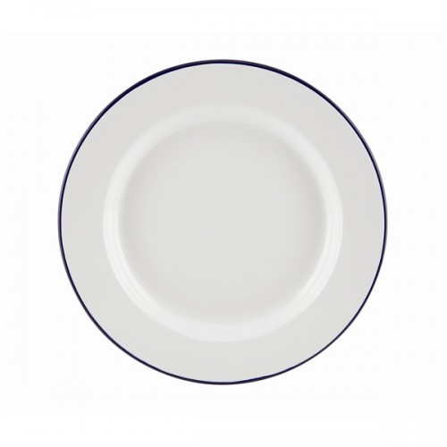 Enamel Wide Rim Plate White & Blue 26cm