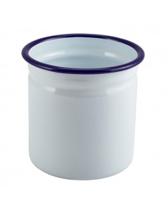 Enamel Cutlery Holder White with Blue Rim 11.5cm Dia